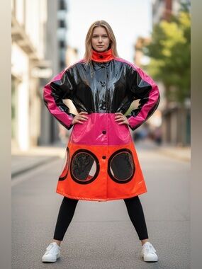 RARE 1960s Vintage Charles River Color Block Vinyl Rain Jacket  Large